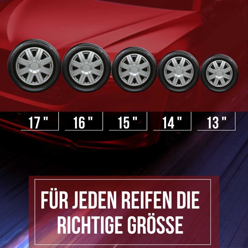 Albrecht Cosmos Radkappen – 13–16 Zoll, 4er-Set – Größenübersicht