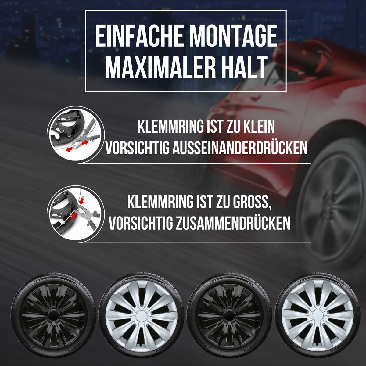 Albrecht Delta Radkappen – 13–16 Zoll, 4er-Set – Montageanleitung
