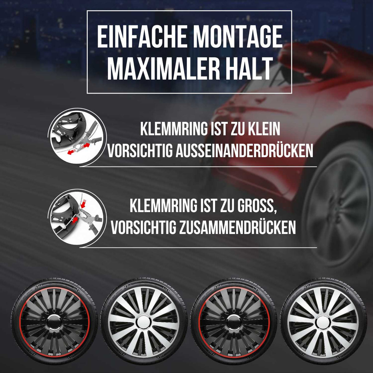 Albrecht Falcon Radkappen – 14–16 Zoll, 4er-Set – Montageanleitung