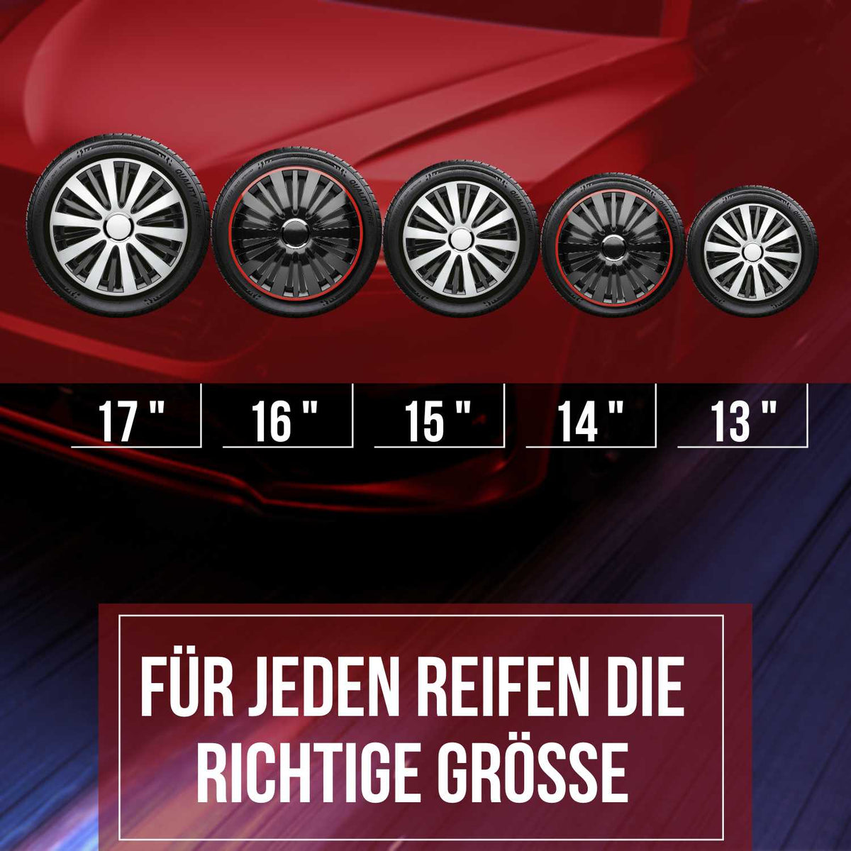 Albrecht Falcon Radkappen – 14–16 Zoll, 4er-Set – Größenübersicht