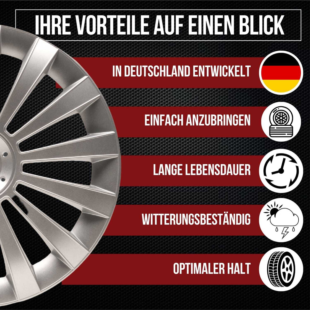 Albrecht Meridian Radkappen – 13–16 Zoll, 4er-Set – Produktmerkmale