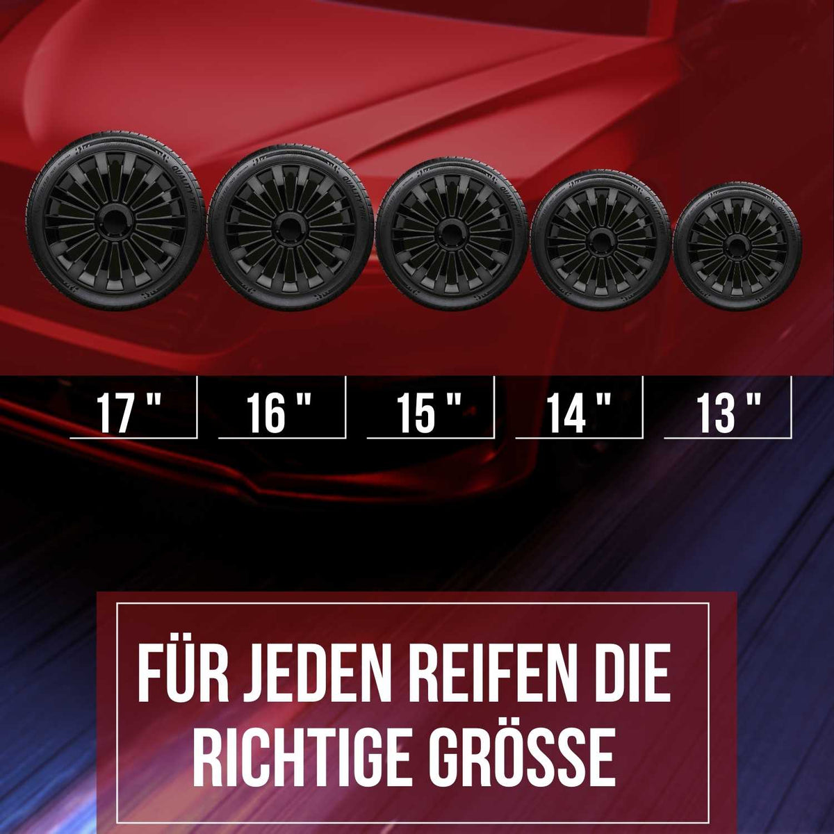 Albrecht Meridian Radkappen – 13–16 Zoll, 4er-Set – Größenübersicht