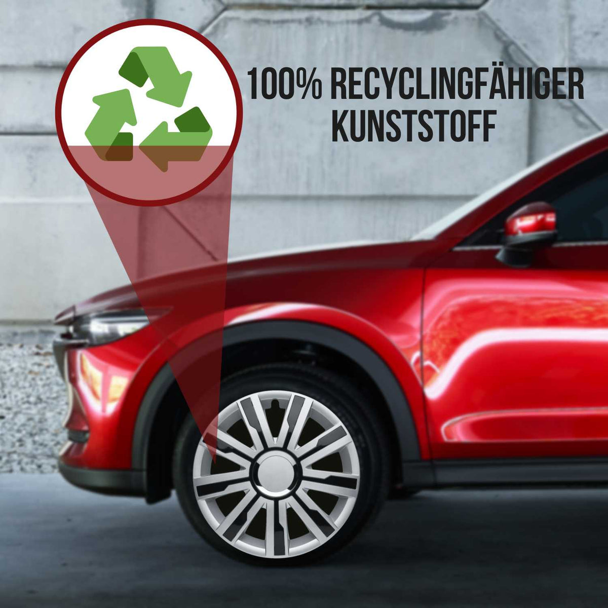 Albrecht Mirage Radkappen – 14–17 Zoll, 4er-Set – Recyclinghinweise