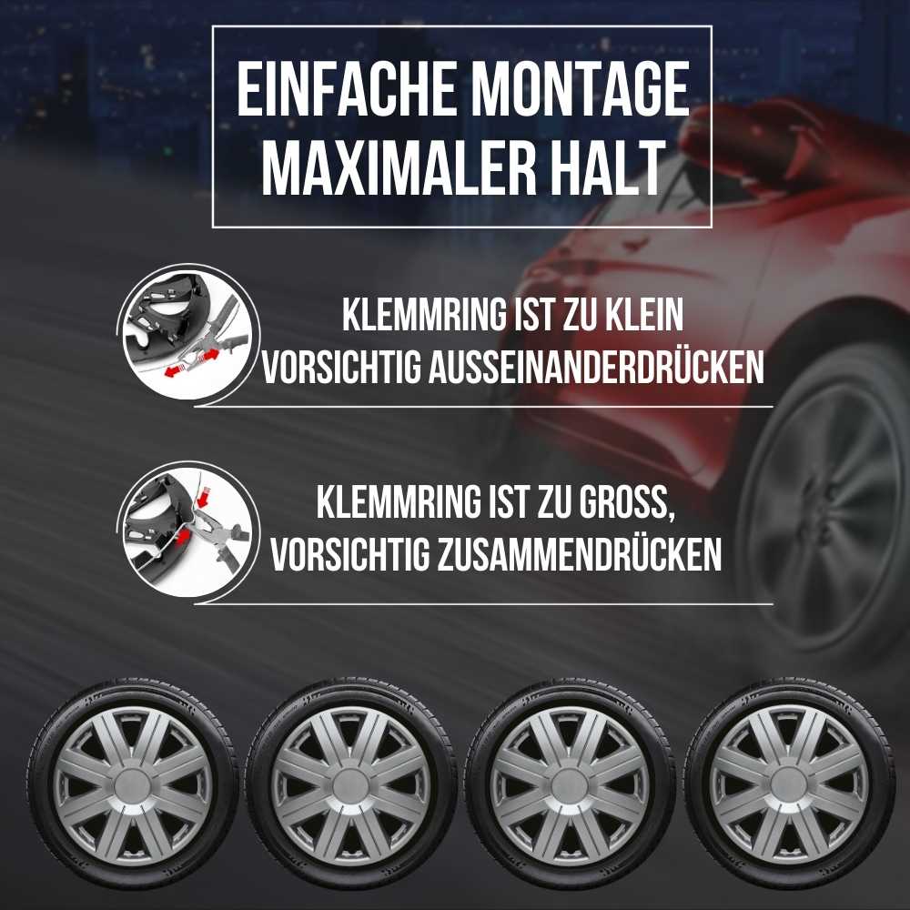 Albrecht Cosmos Radkappen – 13–16 Zoll, 4er-Set – Montageanleitung