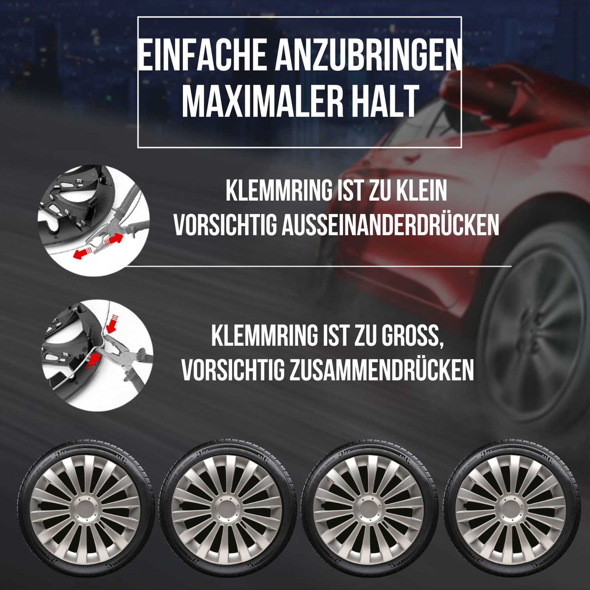 Albrecht Meridian Radkappen – 13–16 Zoll, 4er-Set – Montageanleitung