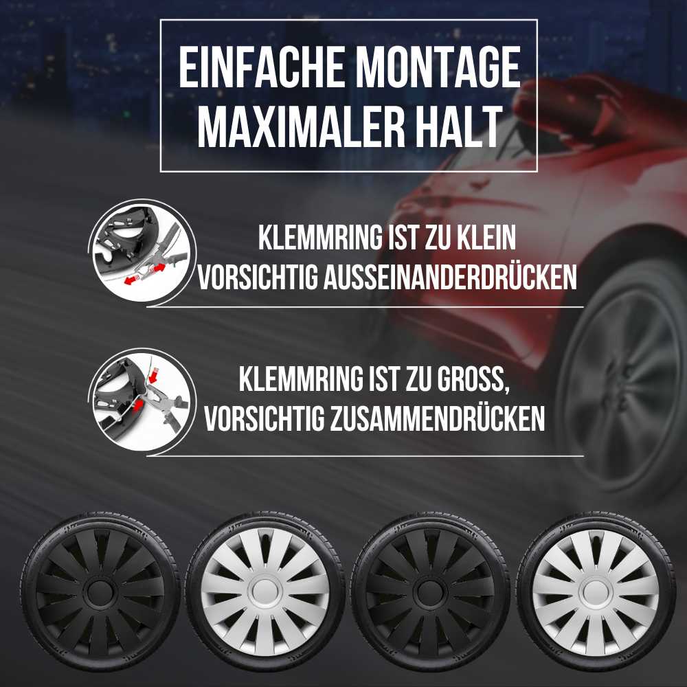 Albrecht Strike Radkappen – 14–16 Zoll, 4er-Set – Montageanleitung
