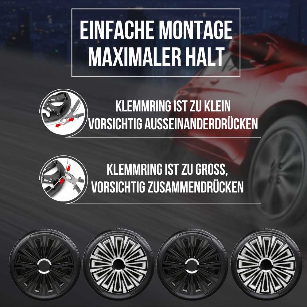 Albrecht Sunset Radkappen – 14–16 Zoll, 4er-Set – Montageanleitung